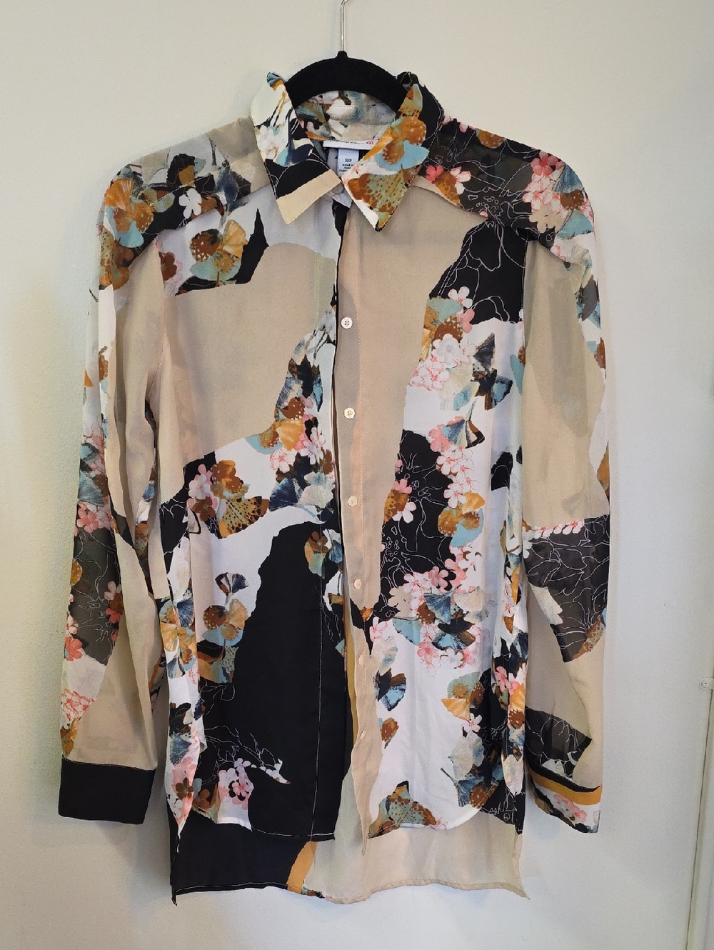 3.1 Phillip Lim Black, Beige & Mustard Floral Button-Up Blouse